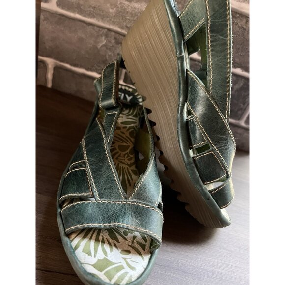 Fly London Yall Green Wedge Womens Sz 37 6.5/7 US - Picture 15 of 16